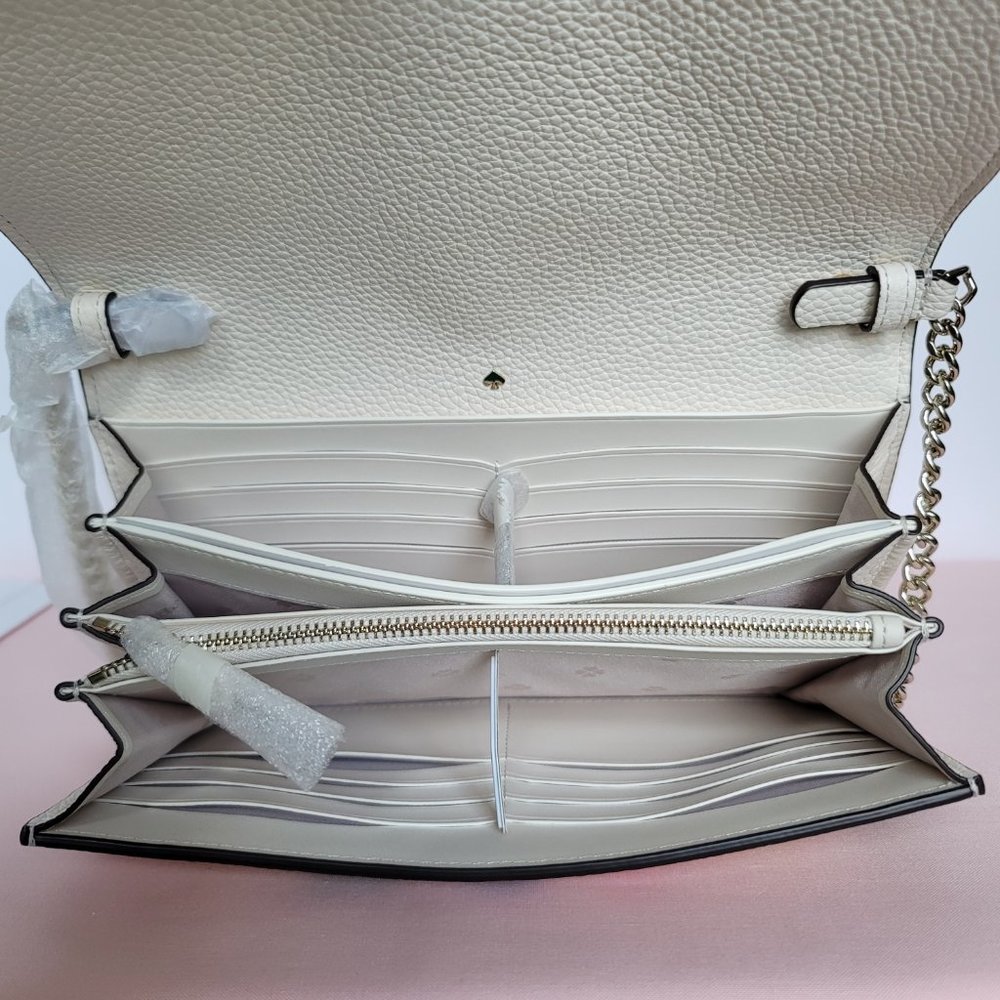 KATE SPADE Bradley Striped Canvas & Leather Large Wallet on Chain Crossbody ⭐ - Picture 13 of 16